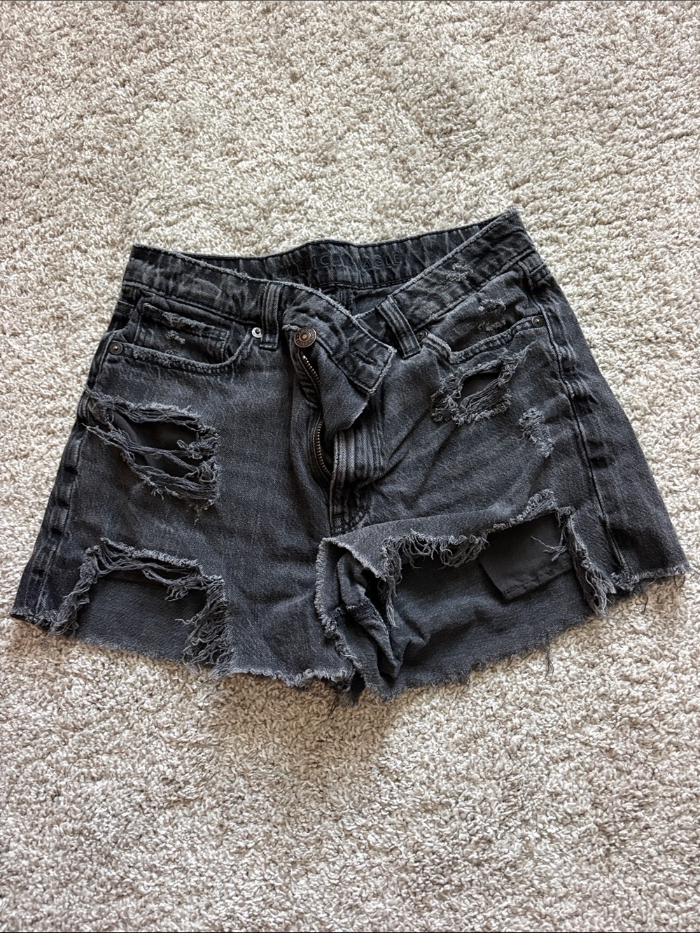 American Eagle Outfitters Black Distressed Denim Shorts